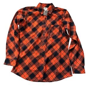 NWOT Unique Vintage Plaid Button Down Shirt in Orange and Black